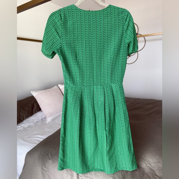 Anthropologie Moncollet Green Silk Dress Womens 4 Geometric Office Core Wedding - Picture 2 of 5